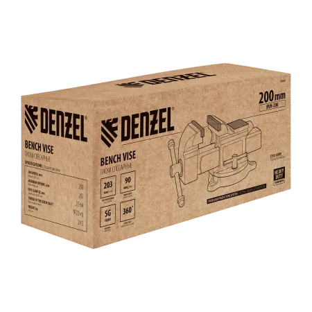 Тиски слесарные DENZEL BVH-200, 200 мм, поворотные, стальная направляющая, с наковальней