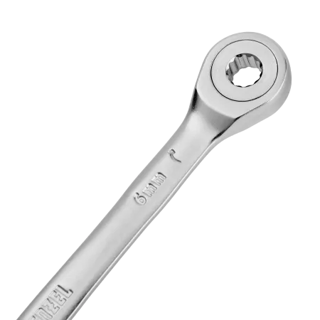 Ключ комбинированный трещоточный DENZEL, 6 мм, CrV, матовый хром