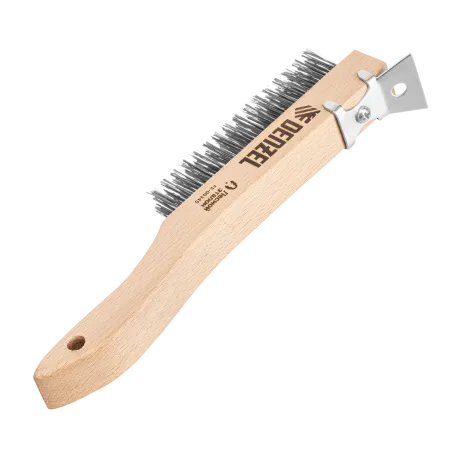 Щетка зачистная 4-х рядная DENZEL, проволока из нержавеющей стали с деревянной ручкой скребок, EFP