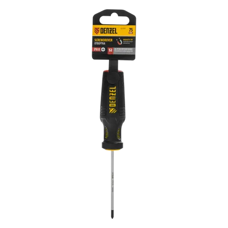 Отвертка DENZEL PH0х75 мм, S2, 3к рукоятка