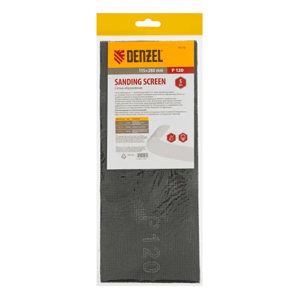 Сетка абразивная DENZEL 75173, P120, 115 x 280 мм, 5 шт.