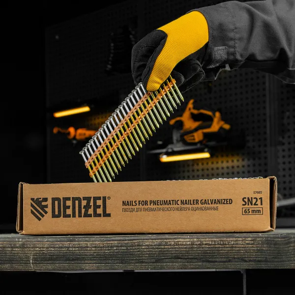 Гвозди DENZEL для пнев. нейлера (оцинк.), длина - 65 мм, диам. - 2,9 мм, 2000 шт.