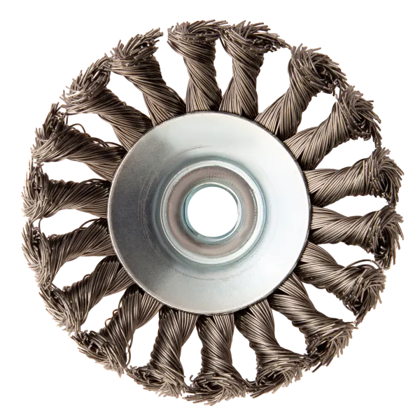 Щетка для УШМ DENZEL 746093, 100 мм, «тарелка», крученая нержавеющая проволока 0.5 мм, М14