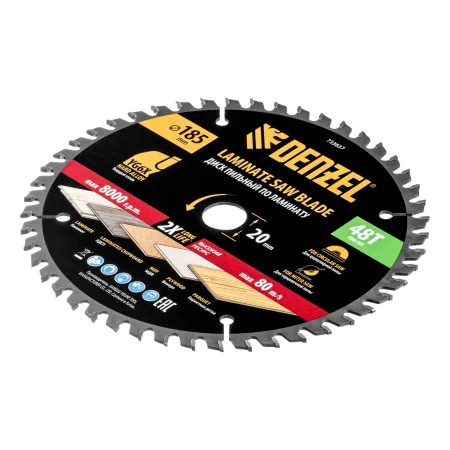 Пильный диск по ламинату DENZEL ф185 х 20 мм, 48 зубьев