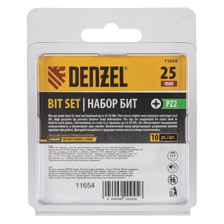 Бита DENZEL PZ2х25, сталь S2, шестигранный профиль, 10 шт. Е 6,3