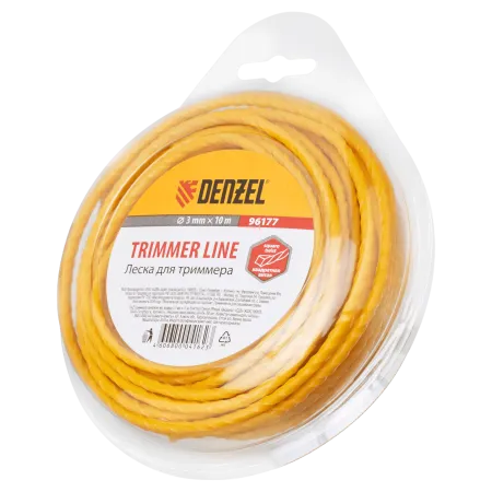 Леска для триммера DENZEL 96177, 3 мм x 10 м, квадратная, витая