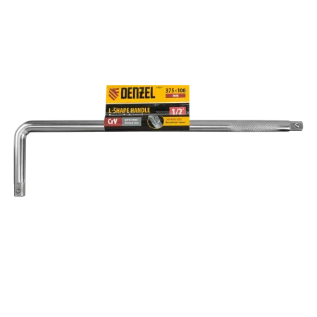 Вороток Г-образный DENZEL 375*100 мм, квадрат 1/2", CrV, матовый хром