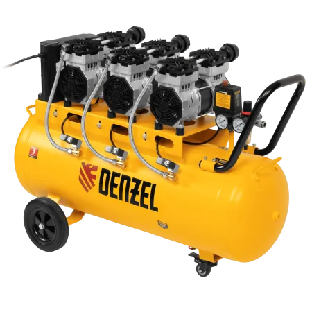 Компрессор безмасляный, малошумный DENZEL DLS 2250/100, 2250 Вт, 3x750, 100 л, 410 л/мин блок управления/ Denzel