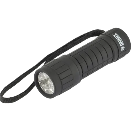 Светодиодный фонарь DENZEL 92610, черный корпус с мягким покрытием, 9 Led, 3 х ААА