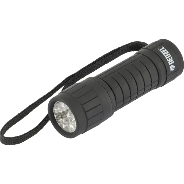 Светодиодный фонарь DENZEL 92610, черный корпус с мягким покрытием, 9 Led, 3 х ААА