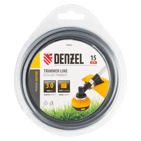 Леска для триммера DENZEL армированная алюминием квадратная, 3,0мм х 15м, блистер ALUFLEX