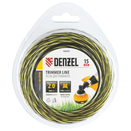 Леска для триммера DENZEL двухкомпонентная витая квадратная, 2,0мм х 15м, блистер SkyCutter