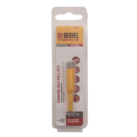 Сверло алмазное по керамограниту DENZEL 726747, 10 x 35 мм, шестигранный хвостовик