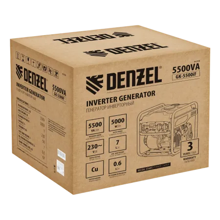 Генератор инверторный DENZEL GK-5500iF, 5,5 кВт, 230 В, ручной старт