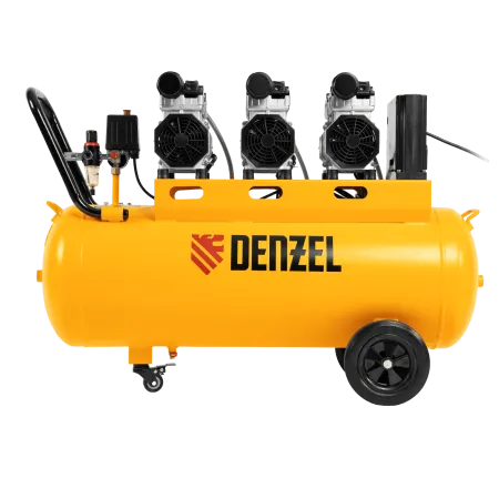 Компрессор безмасляный, малошумный DENZEL DLS 2250/100, 2250 Вт, 3x750, 100 л, 410 л/мин блок управления/ Denzel