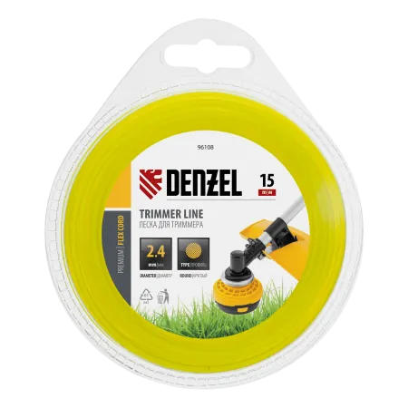 Леска для триммера DENZEL Flex Сord 96108, 2.4 мм x 15 м, круглая, блистер