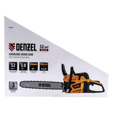 Пила цепная бензиновая DENZEL DS-5218, шина 45 см, 52 см3, 3 л.с, шаг 0,325, 72 звена