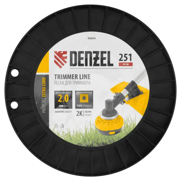 Леска для триммера DENZEL двухкомпонентная квадрат, 2,0мм х 251м, на DIN катушке EXTRA CORD