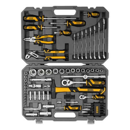 Набор инструментов DENZEL 1/2", 1/4", CrV, S2, пластиковый кейс, 84 предмета