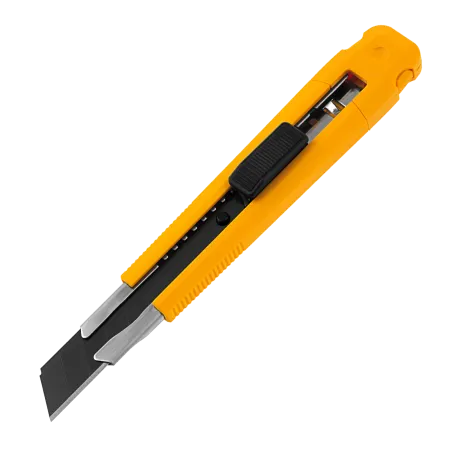 Нож DENZEL 18 мм, сменное лезвие, SK4, метал. направляющая, клипса, нажимной фиксатор