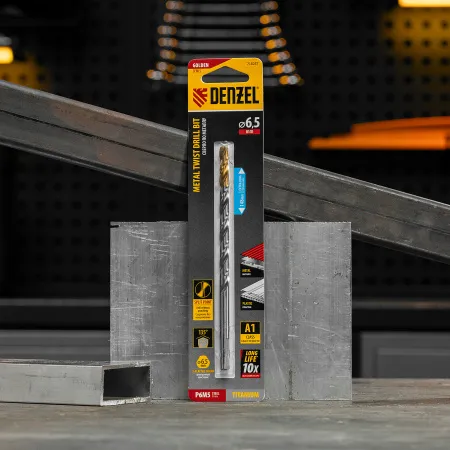 Сверло спиральное по металлу DENZEL 6,5 х 148 мм, Р6М5, Golden Tip, удлиненное