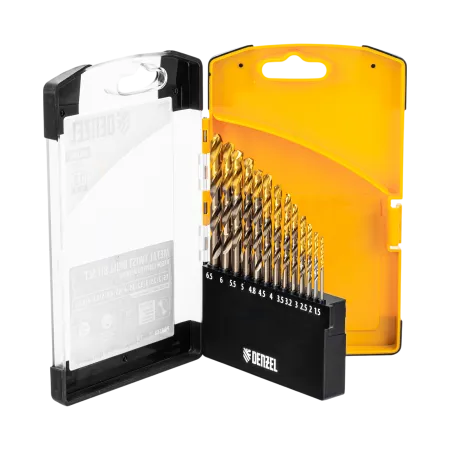 Набор сверл по металлу DENZEL, 1,5-6,5мм, Р6М5К8-TiN, Golden Tip, 13 шт