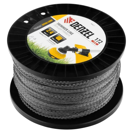 Леска для триммера DENZEL двухкомпонентная зубчатый квадрат, 2,4мм х 172м, на DIN кат. EXTRA CORD