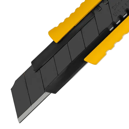 Нож DENZEL 18 мм, сменное лезвие, SK4, корпус из цинкового сплава + TPR, торцевой зажим