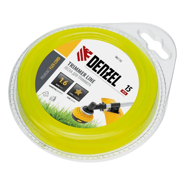 Леска для триммера DENZEL Flex Сord 96110, 1.6 мм x 15 м, звезда, блистер