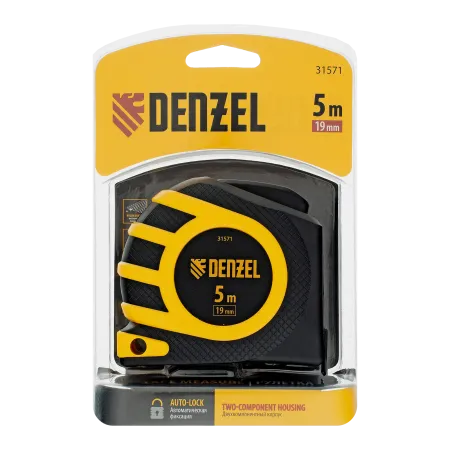 Рулетка DENZEL 5м x 19 мм, магнит, двухсторонний зацеп, нейлон, двуст. шкала, автоматич