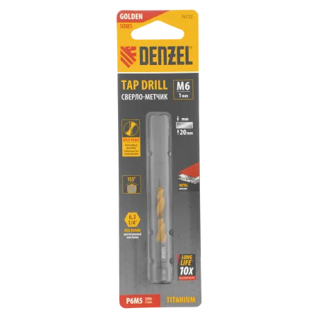 Сверло-метчик DENZEL М6 х 1,0 мм, Р6М5
