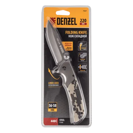 Нож складной DENZEL многоцелевой, системы Liner-Lock, с накладкой G10 на классической рукоятке