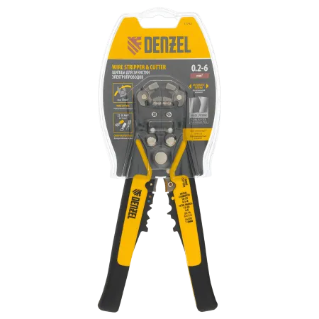 Щипцы для зачистки электропроводов DENZEL 0,2-6 мм2, функция обрезания проводов