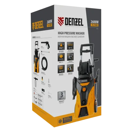 Мойка высокого давления DENZEL R-210iD, 2600 Вт, 210 бар, 8.0 л/мин, с барабаном