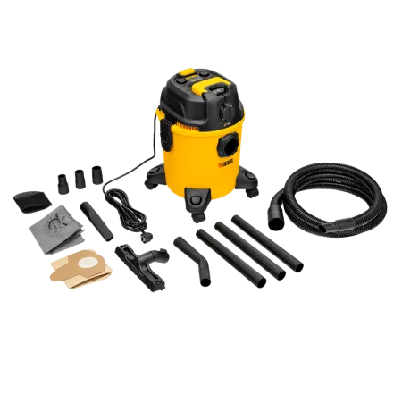 Пылесос строительный DENZEL RVC20, 1400 Вт, бак 20 л, шланг 3 м, розетка с автосинхр.