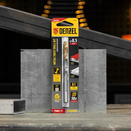 Сверло спиральное по металлу DENZEL 8,5 x 117 мм, Р6М5, Golden Tip