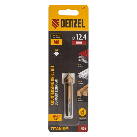 Зенковка конусная DENZEL под М6, HSS, по металлу, 6-гранный хвостовик