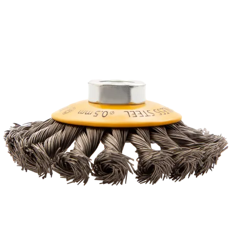 Щетка для УШМ DENZEL 746093, 100 мм, «тарелка», крученая нержавеющая проволока 0.5 мм, М14
