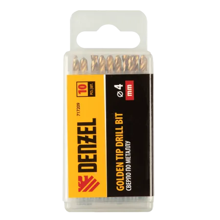 Сверло по металлу DENZEL 4 мм, HSS-Tin, Golden Tip, 10 шт.