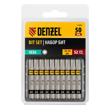 Бита DENZEL PH2х90, сталь S2, цилиндр., 10 шт. Е 6,3