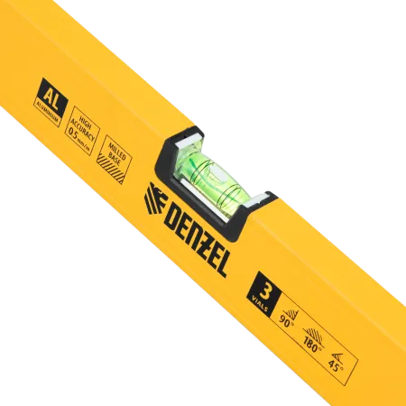 Уровень алюминиевый DENZEL магнит., фрезерованный, 3 глазка (1 зеркал.), 0,5 мм/м, 1000 мм