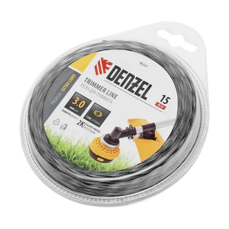 Леска для триммера DENZEL 96257 двухкомпонентная эллипс, 3,0мм х 15м, блистер EXTRA CORD