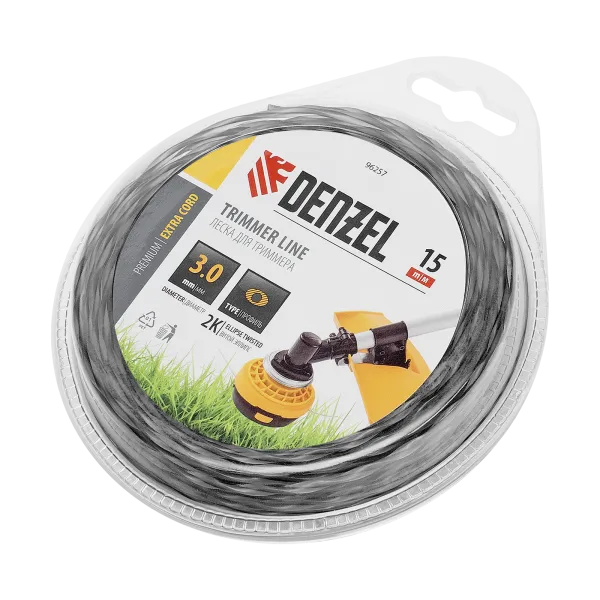 Леска для триммера DENZEL 96257 двухкомпонентная эллипс, 3,0мм х 15м, блистер EXTRA CORD