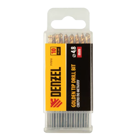 Сверло по металлу DENZEL 4,8 мм, HSS-Tin, Golden Tip, 10 шт.
