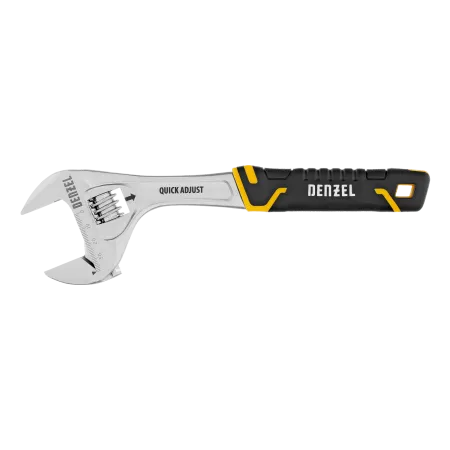 Ключ разводной DENZEL 250 мм (раскрытие до 38 мм), CrV, с быстрым сбросом, кованый, TPR рукоятка