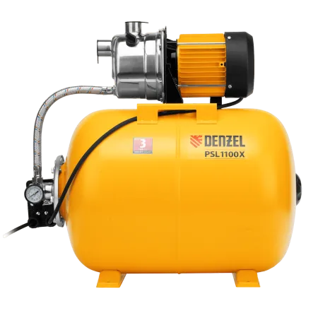 Насосная станция DENZEL PSL1100X, 1100 Вт, 3600 л/ч, ресивер 50 л, подъем 45 м, нержавейка
