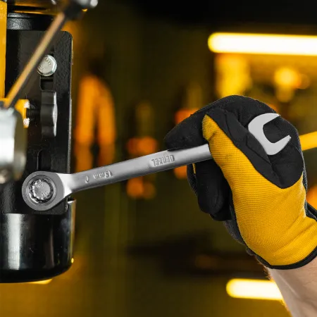 Ключ комбинированный трещоточный DENZEL, 15 мм, CrV, матовый хром