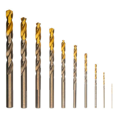 Набор сверл по металлу DENZEL, 1-10 мм, Р6М5К8-TiN, Golden Tip, 10 шт
