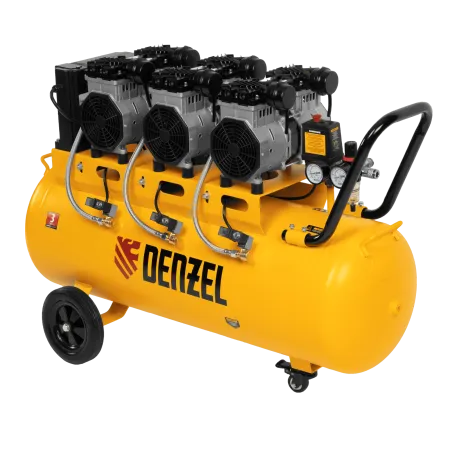 Компрессор безмасляный, малошумный DENZEL DLS 3300/100, 3300 Вт,3x1100, 100 л, 570 л/мин ,блок управления
