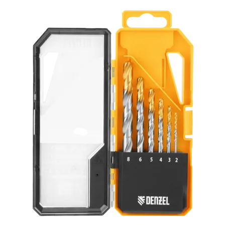 Набор сверл по металлу DENZEL, 2-8 мм, Р6М5-TiN, Golden Tip, 6 шт
